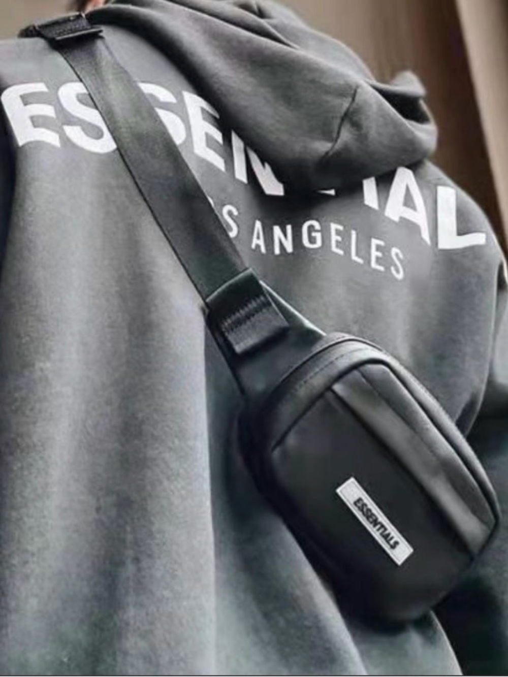 Essentials Black Leather-Look Belt Bag